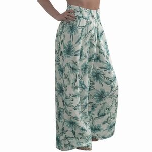 Floral Green Wide-Leg Pants